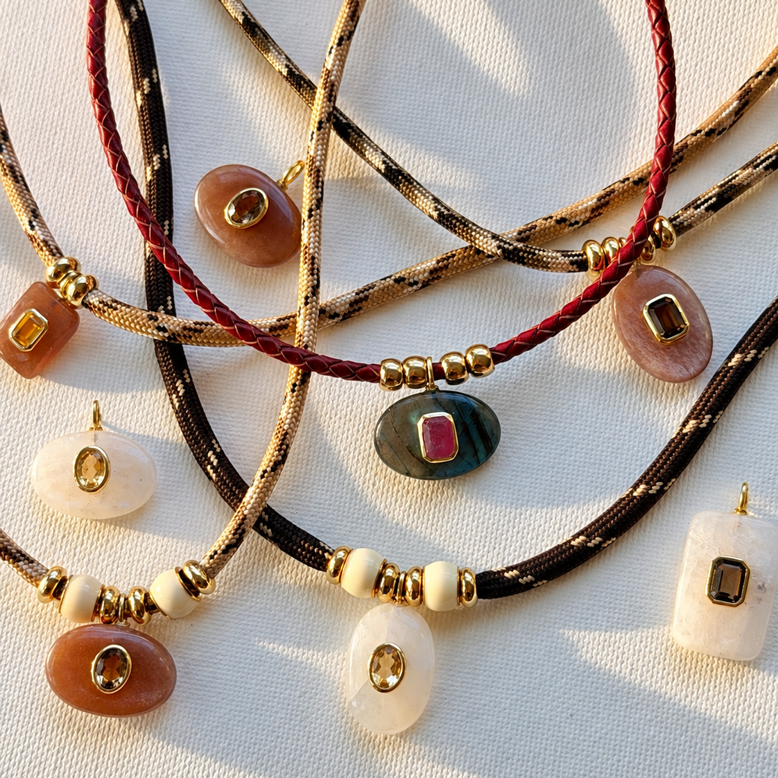 Moonstone & Yellow Citrine Oval Rope Necklace Vertical
