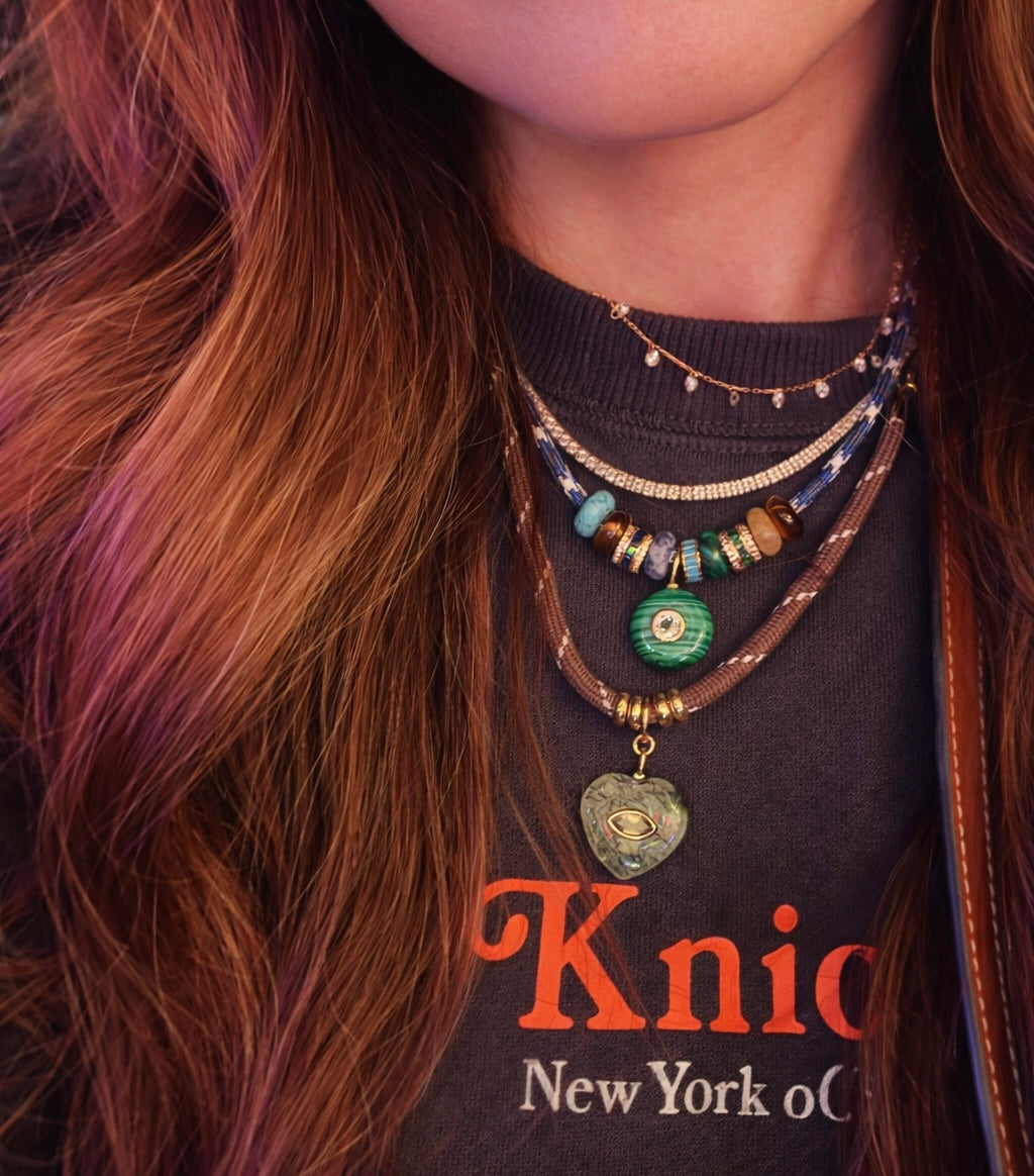 Signature Rope Necklace with Malachite and White Topaz Baguette Pendant