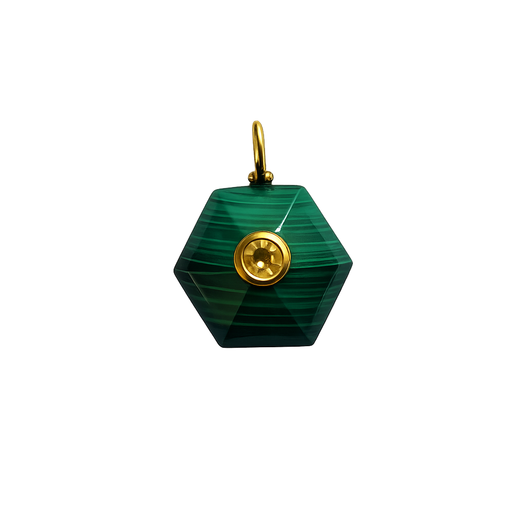 Malachite with Yellow Quartz Hexagon
