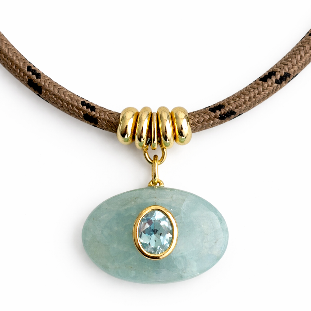 Aquamarine & Blue Topaz Oval Rope Necklace