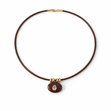 Load image into Gallery viewer, Tiger’s Eye & White Topaz Pendant on Leather Rope Necklace