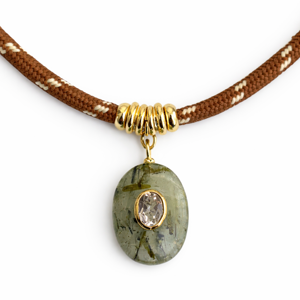 Prehnite & White Topaz Oval Rope Necklace