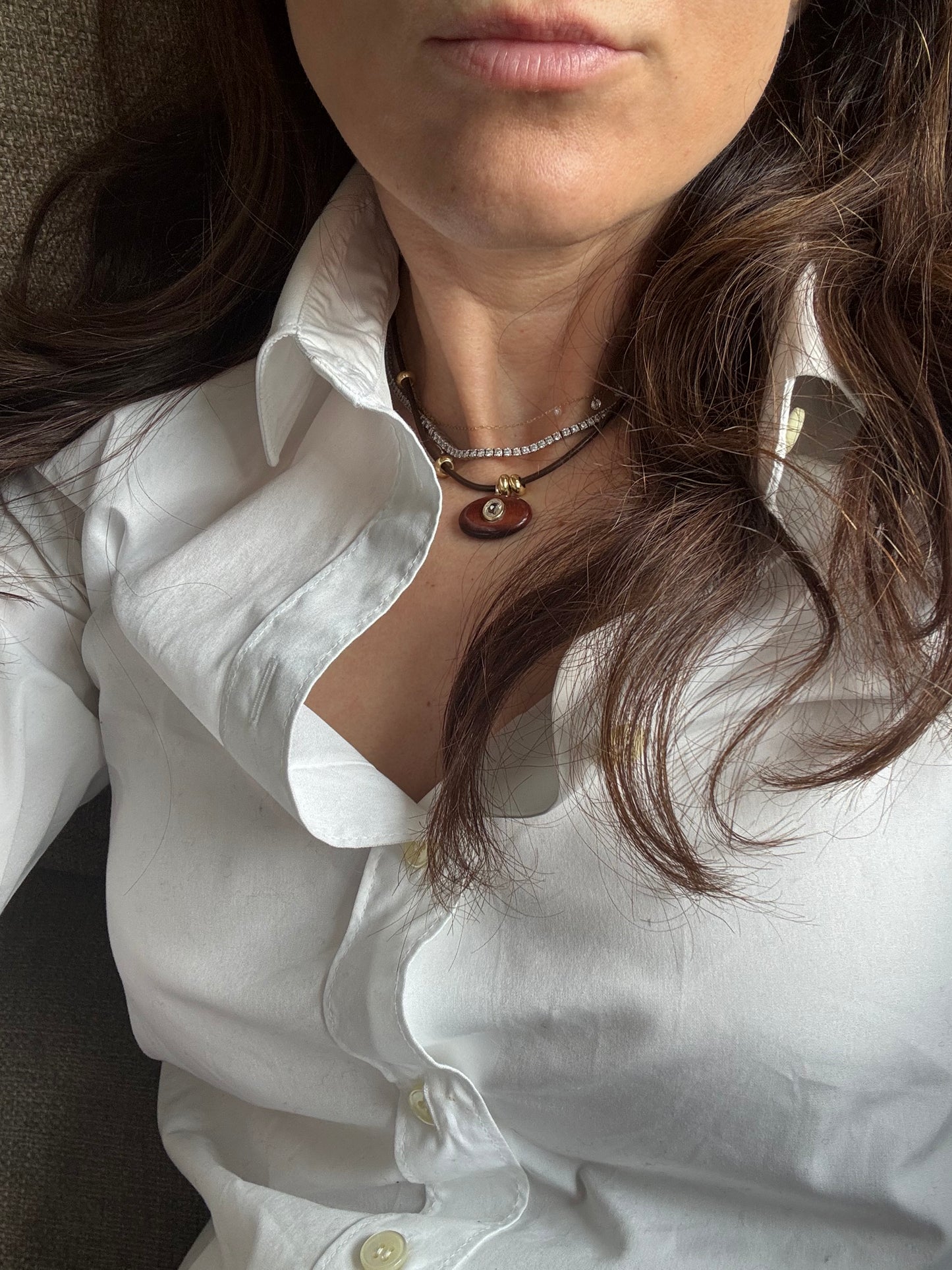 Tiger’s Eye & White Topaz Pendant on Leather Rope Necklace