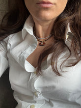 Load image into Gallery viewer, Tiger’s Eye & White Topaz Pendant on Leather Rope Necklace