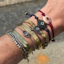 Load image into Gallery viewer, Rose Quartz Adjustable Cord Bracelet - Gold Bezel with Garnet Accent