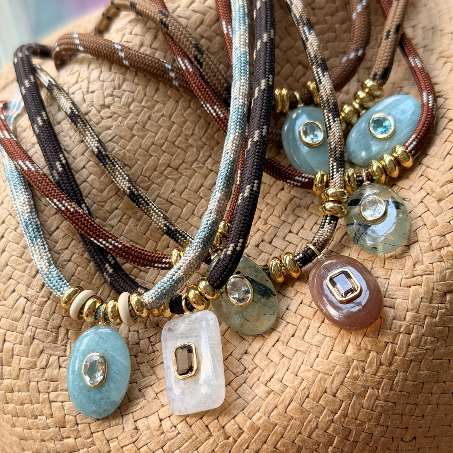 Aquamarine & White Topaz Oval Rope Necklace (Copy)