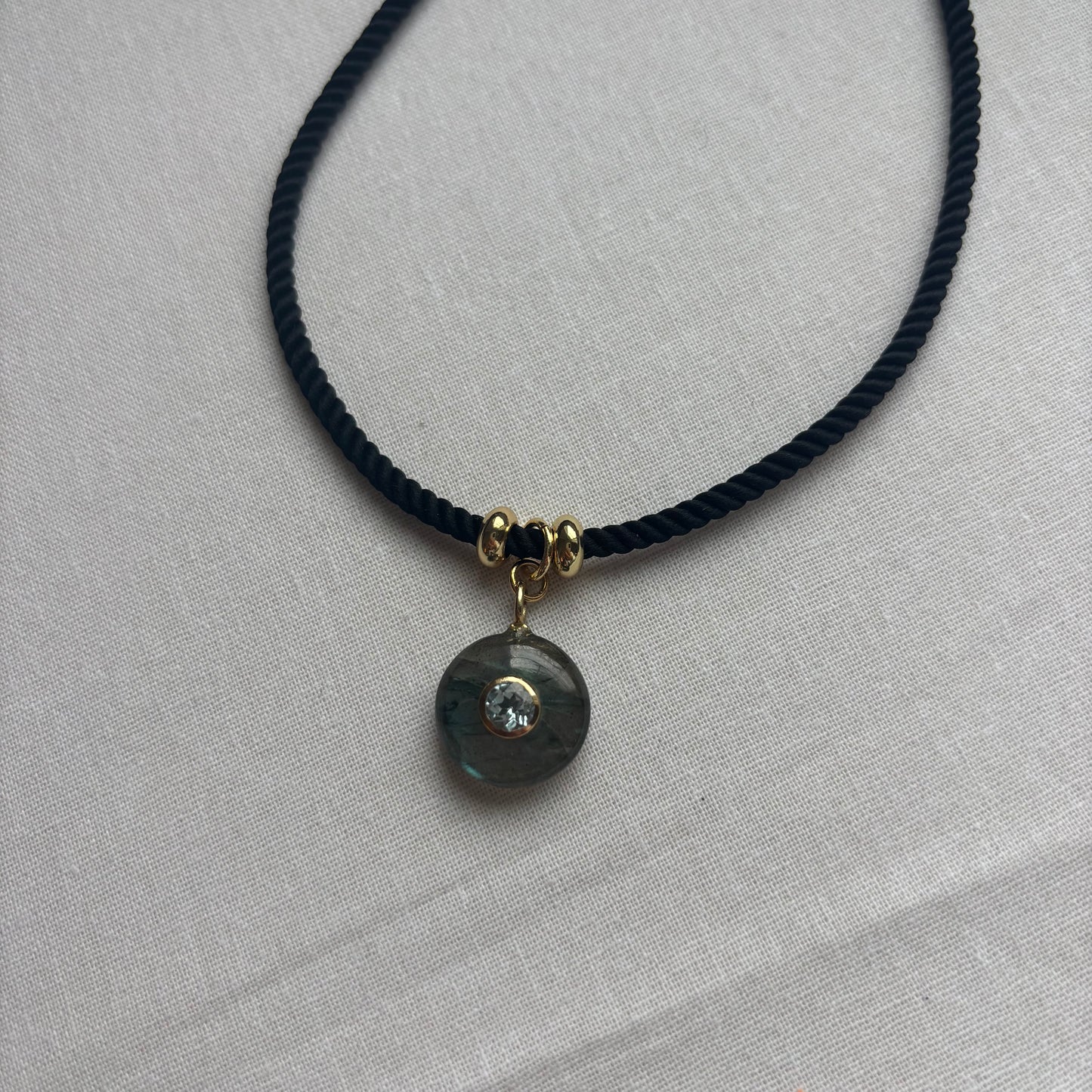 Rope Gemstone Pendant Necklace | Gold Filled Accent Beads