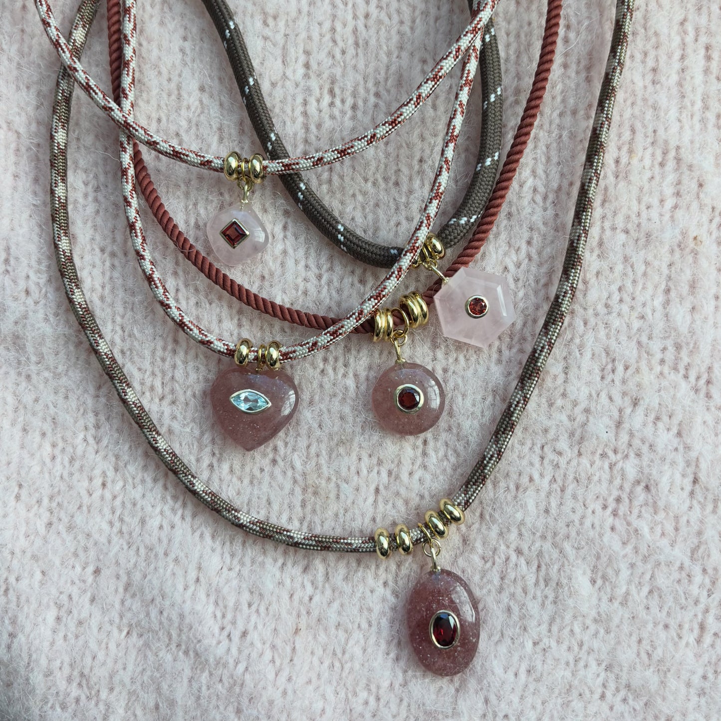 Rose Quartz Hexagon Rope Necklace