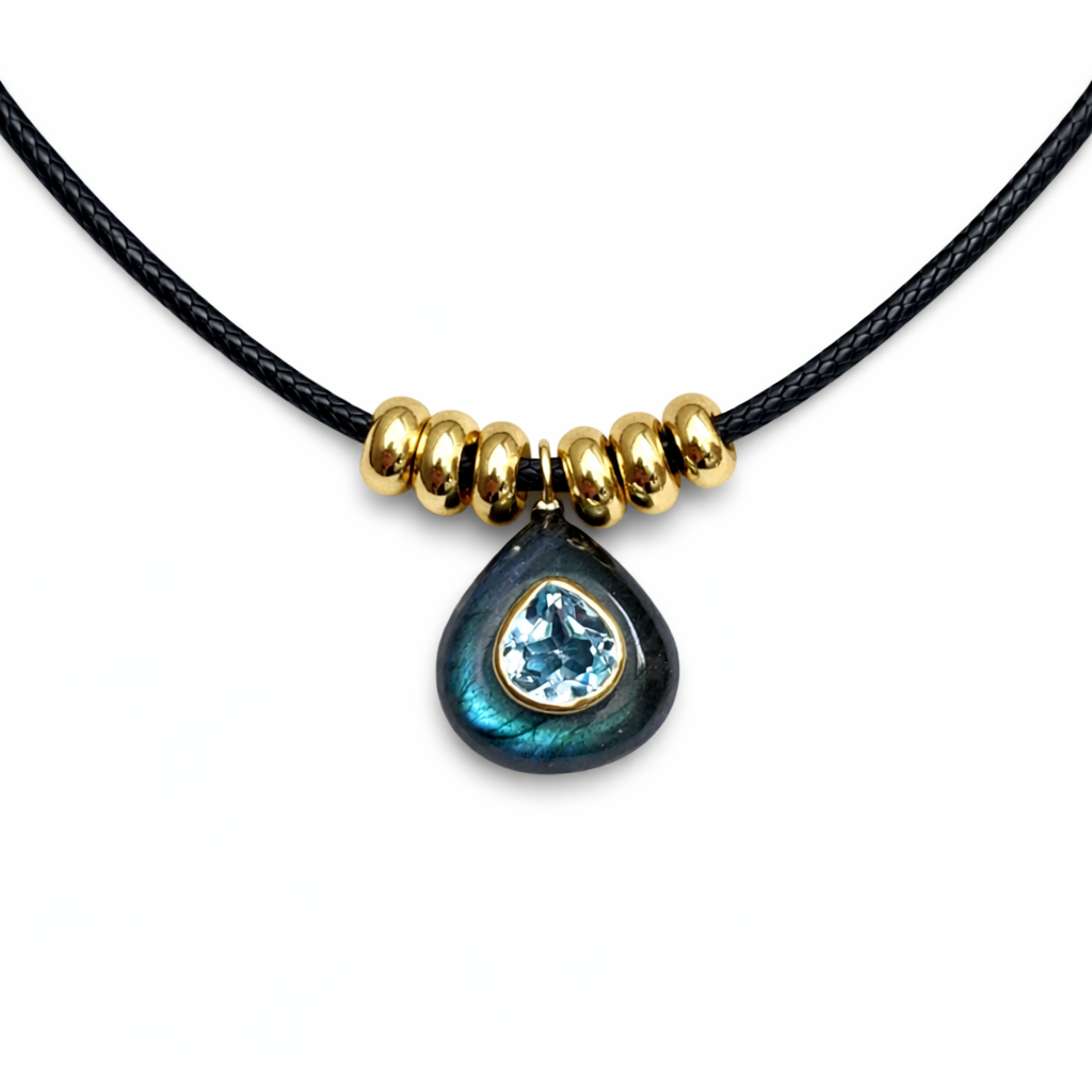 Labradorite and Blue Topaz Teardrop Rope Necklace