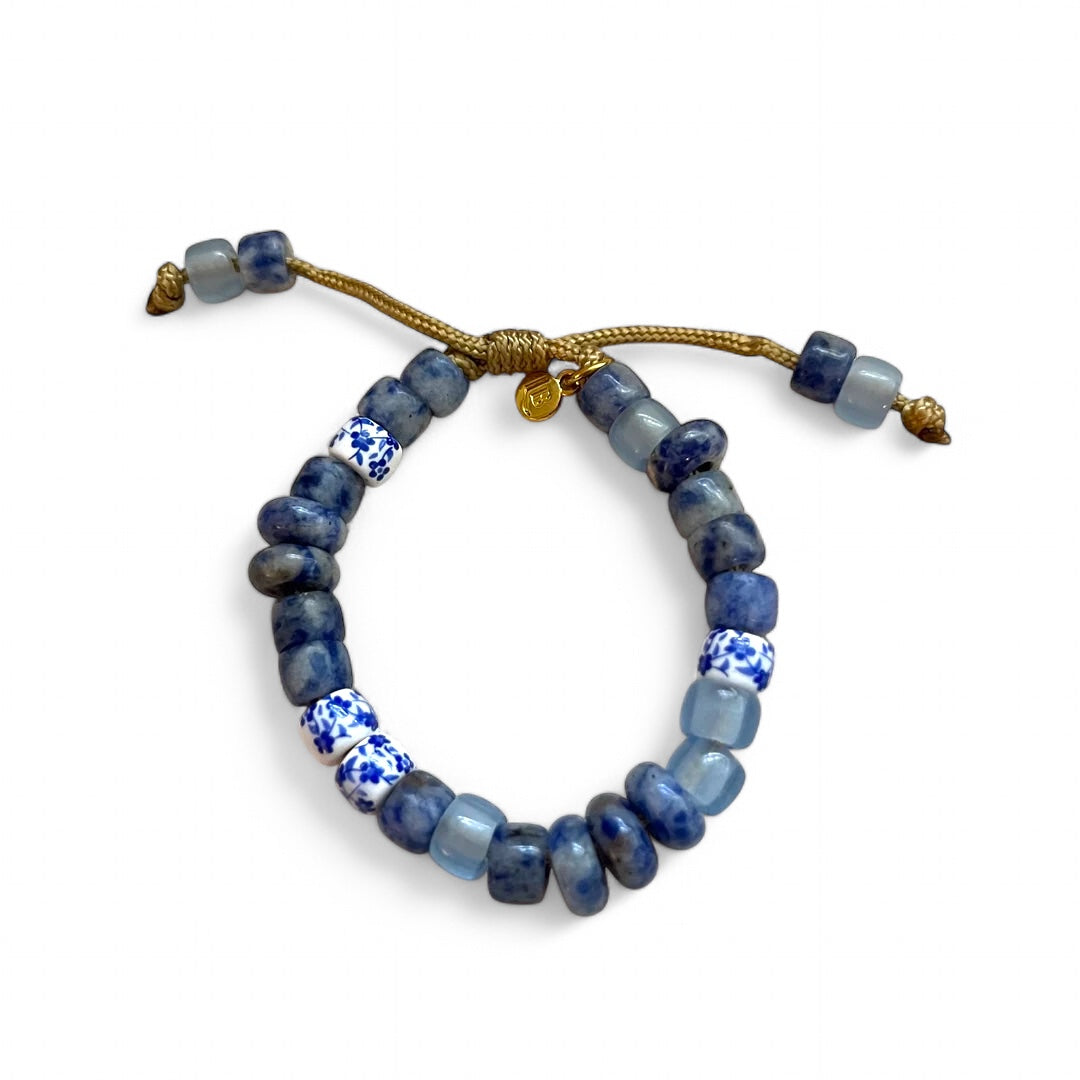 Chinoiserie Chic, Candy Gemstone Adjustable Beaded Bracelet with Gold Spacers
