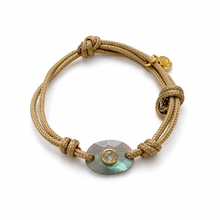 Load image into Gallery viewer, Labradorite Adjustable Cord Bracelet - Gold Bezel with Garnet Accent