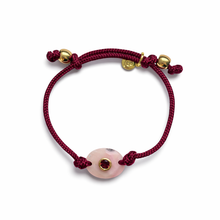 Load image into Gallery viewer, Rose Quartz Adjustable Cord Bracelet - Gold Bezel with Garnet Accent