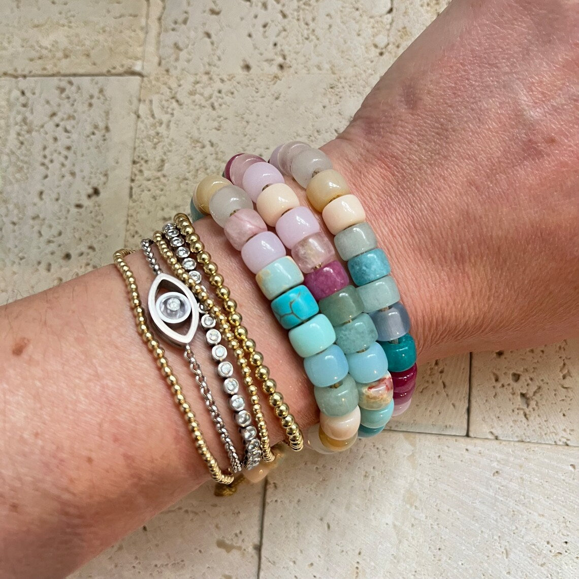 Baby Hues Gemstone Adjustable Beaded Bracelet