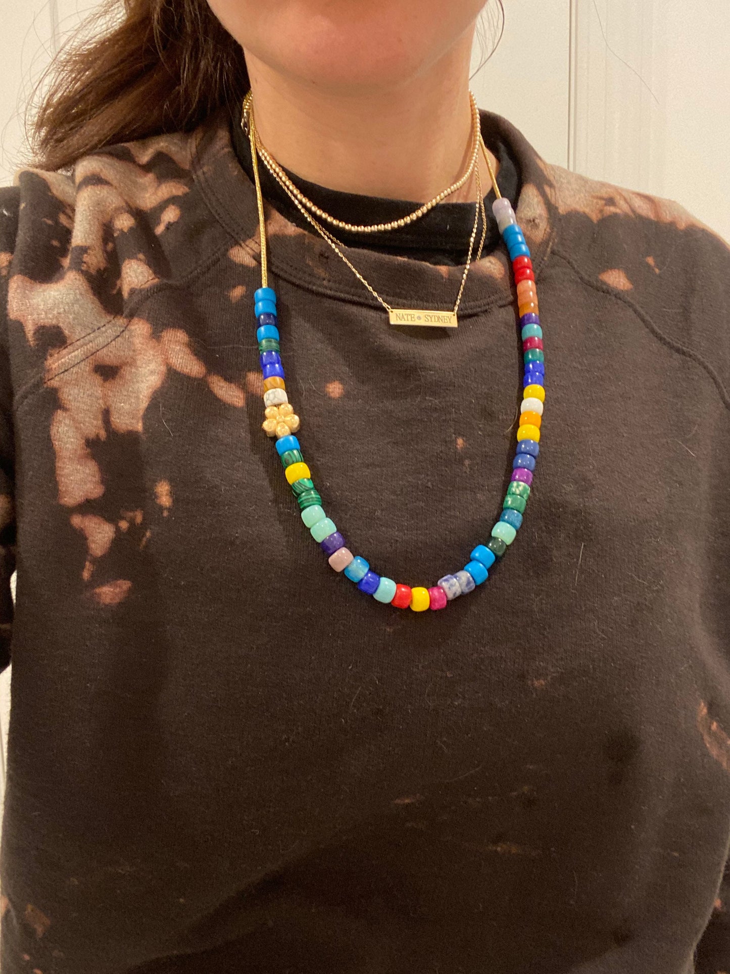 Natural Gemstone Pony Bead Necklace