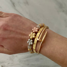Load image into Gallery viewer, The Flower Trio Heavyweight Bracelet • Gemstone Stardust Spacers • Florentine Finish Flowers • Adjustable