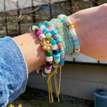 Load image into Gallery viewer, The Breakers • Gemstone Beaded Bracelet with Gold Stardust Spacers • Lurex Cord • Adjustable