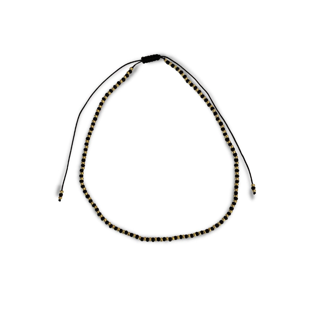 The Black Sands Necklace with Natural Black and Gold Seed Beads, Adjustable