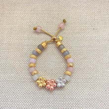 Load image into Gallery viewer, The Flower Trio Heavyweight Bracelet • Gemstone Stardust Spacers • Florentine Finish Flowers • Adjustable