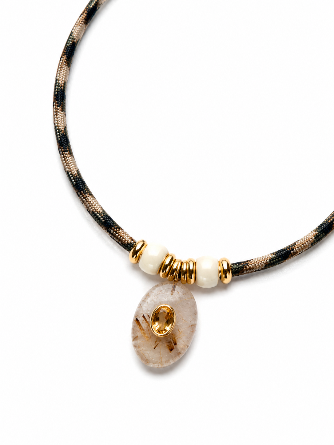 Rutilated Quartz & Yellow Citrine Oval Rope Necklace