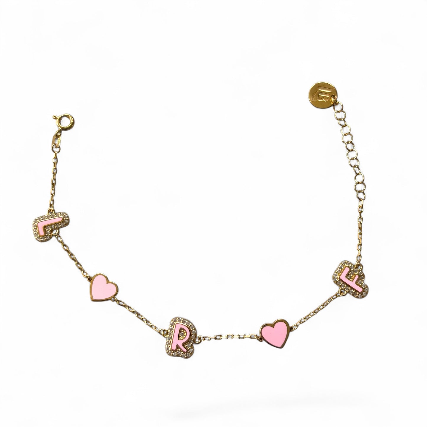 Custom Enamel Initial Heart Bracelet with Pave Outline