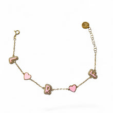 Load image into Gallery viewer, Custom Enamel Initial Heart Bracelet with Pave Outline
