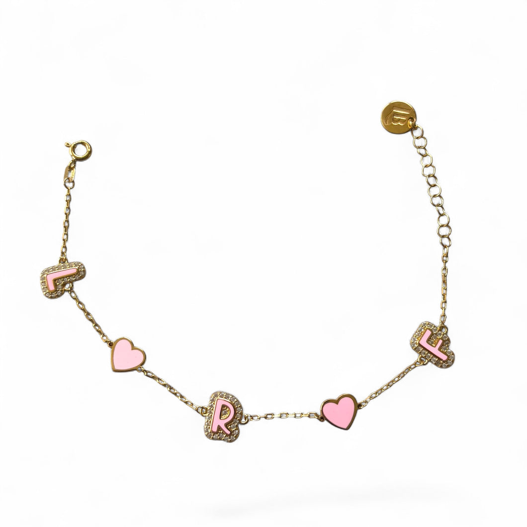 Custom Enamel Initial Heart Bracelet with Pave Outline