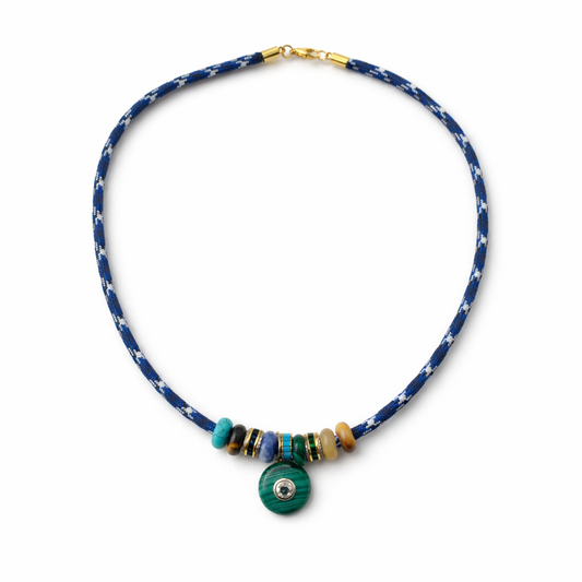 Signature Rope Necklace with Malachite and White Topaz Baguette Pendant