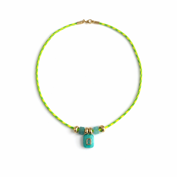Neon Cord Amazonite & White Topaz Emerald Cut Pendant Necklace