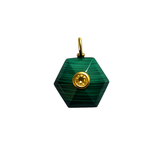 Malachite with Yellow Quartz Hexagon