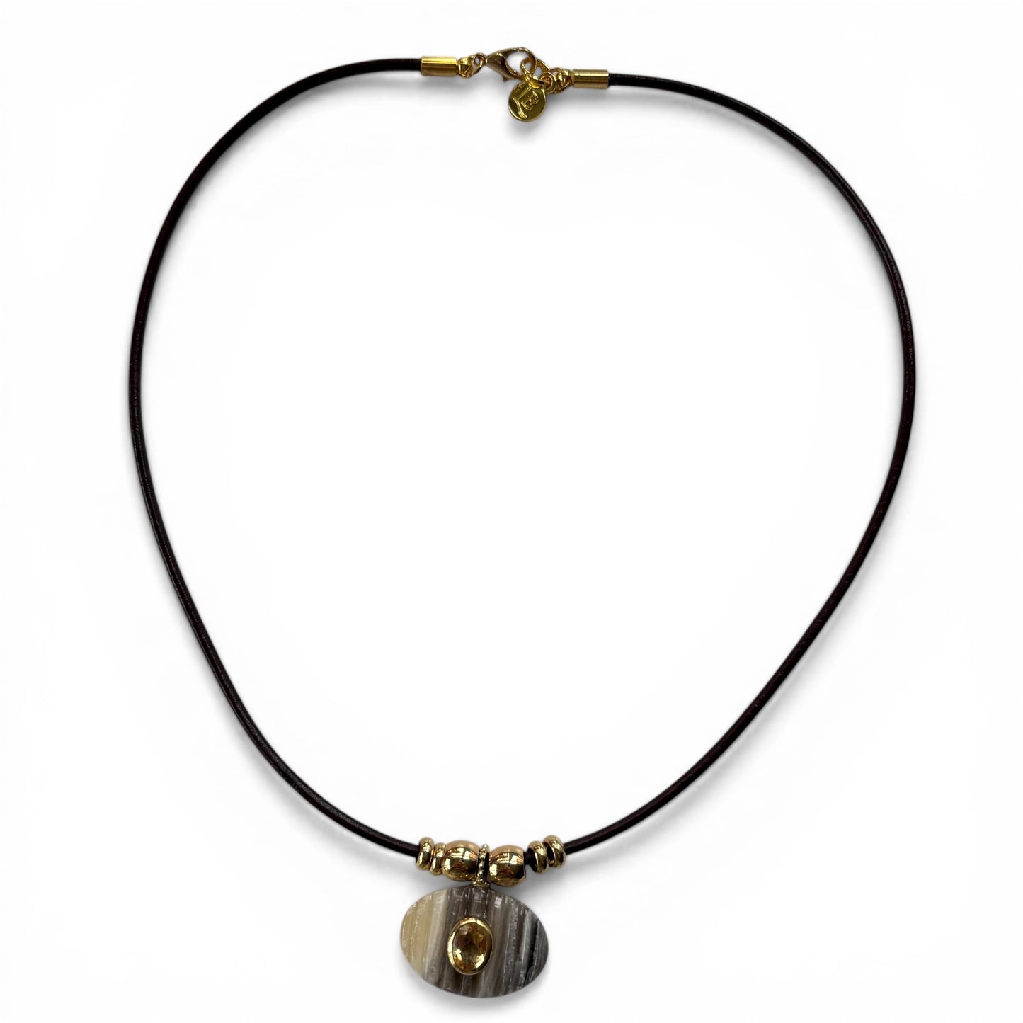 Zebra Jasper Oval Pendant Rope Necklace with Citrine