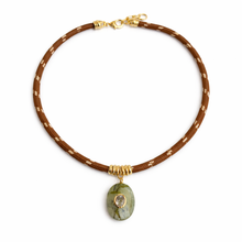 Load image into Gallery viewer, Prehnite &amp; White Topaz Oval Rope Necklace
