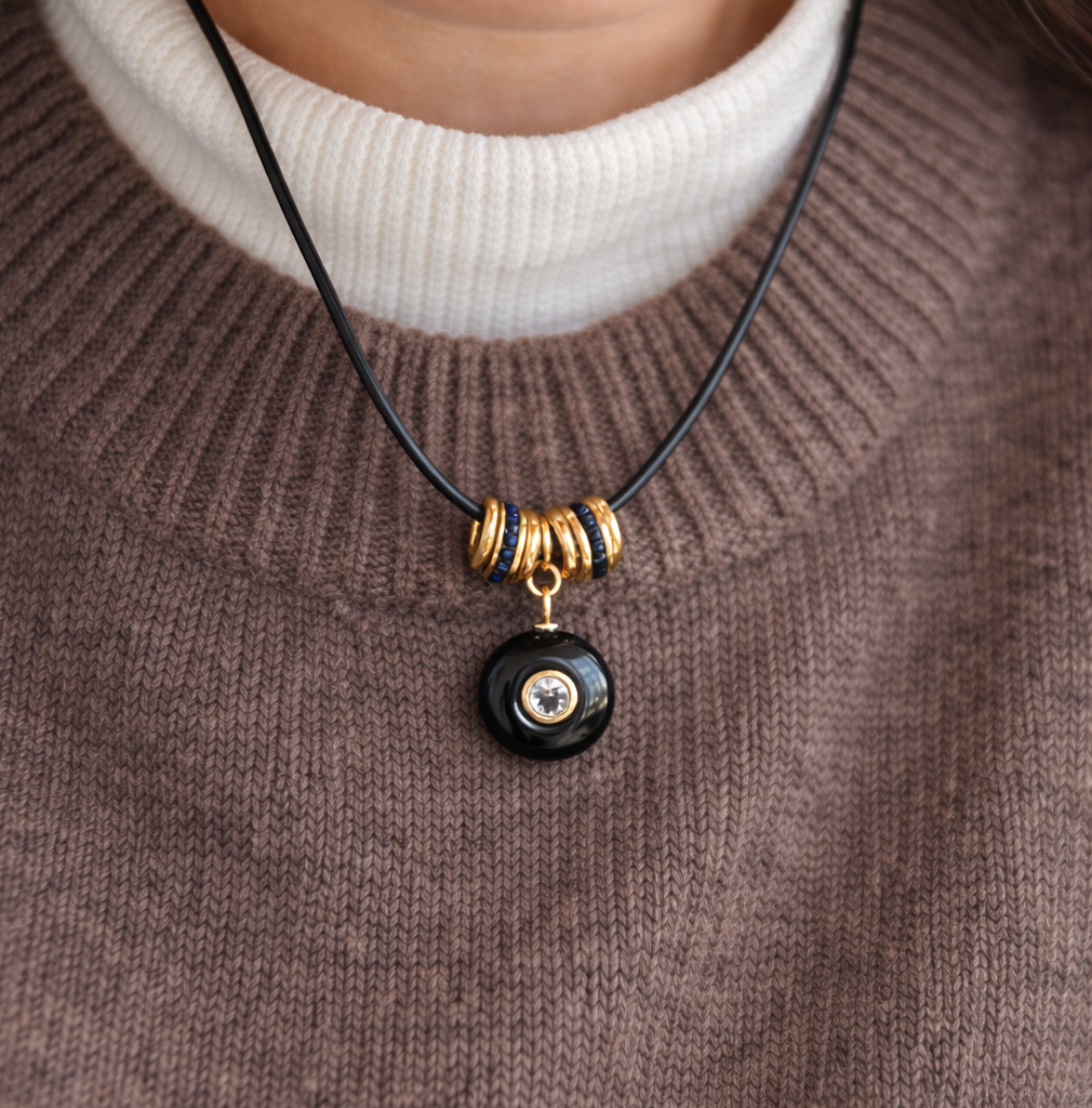 Round Black Onyx and White Topaz Rope Necklace