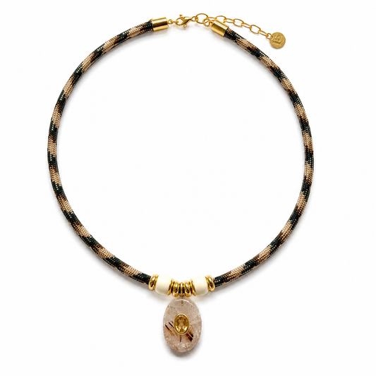 Rutilated Quartz & Yellow Citrine Oval Rope Necklace