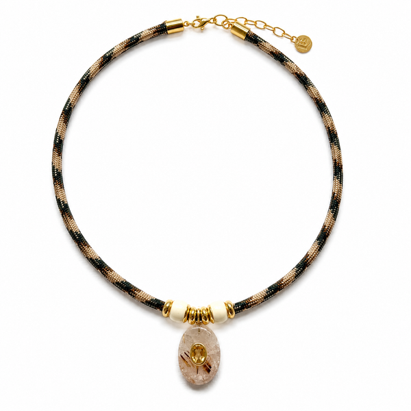 Rutilated Quartz & Yellow Citrine Oval Rope Necklace