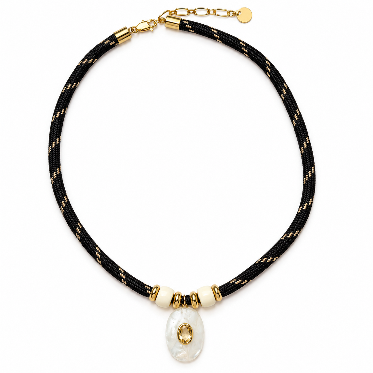 Moonstone & Yellow Citrine Oval Rope Necklace Vertical