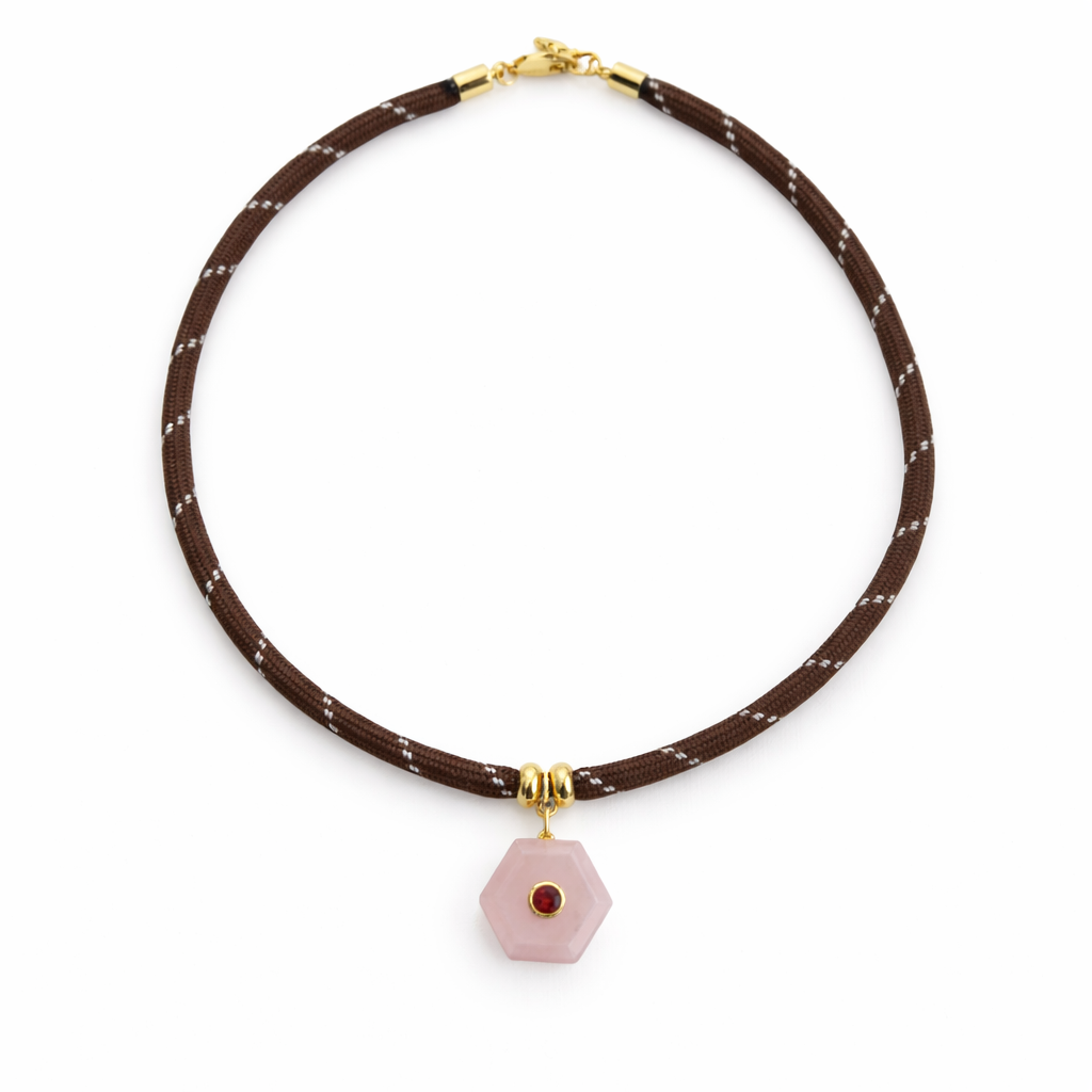 Rose Quartz Hexagon Rope Necklace
