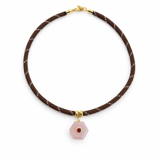 Rose Quartz Hexagon Rope Necklace