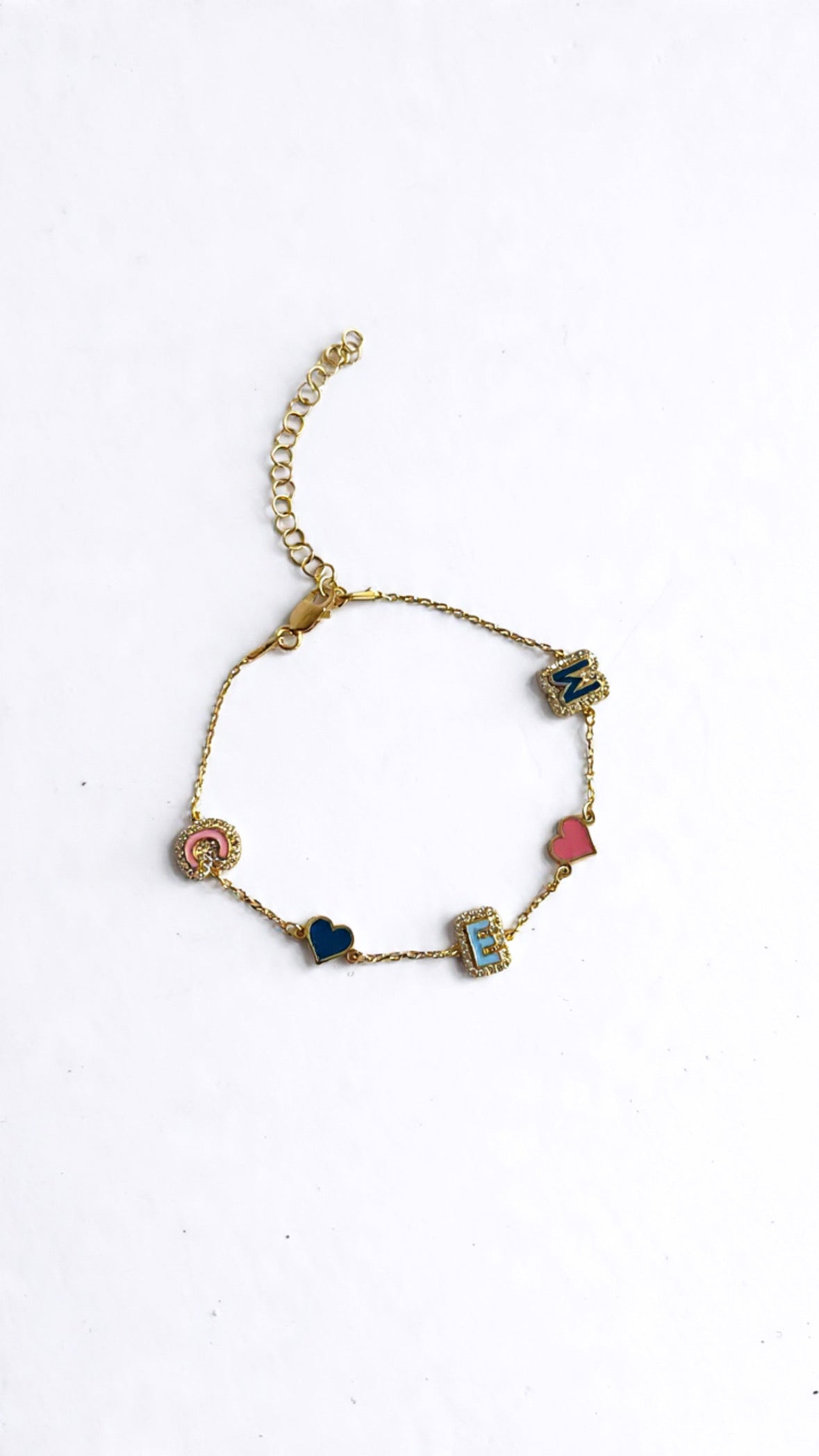 Custom Enamel Initial Heart Bracelet with Pave Outline