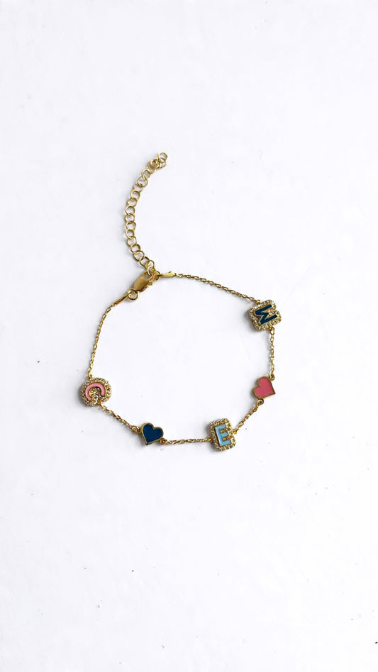 Custom Enamel Initial Heart Bracelet with Pave Outline