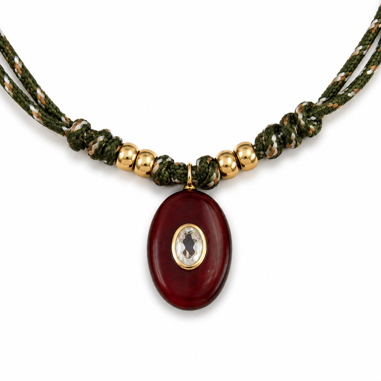 Tiger’s Eye & White Topaz Oval Knotted Rope Necklace