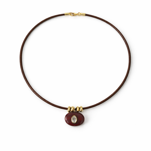 Tiger’s Eye & White Topaz Pendant on Leather Rope Necklace