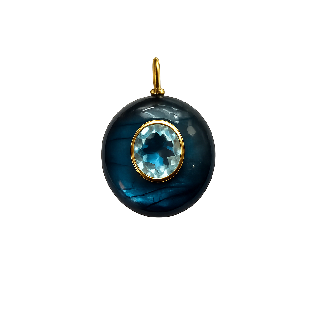 Labradorite with Chunky Blue Topaz Pendant