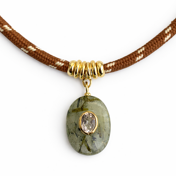Prehnite & White Topaz Oval Rope Necklace