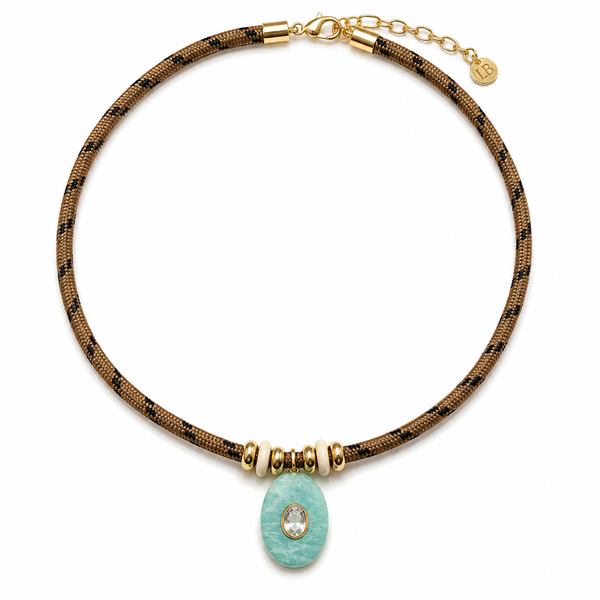 Amazonite & White Topaz Oval Pendant Rope Necklace