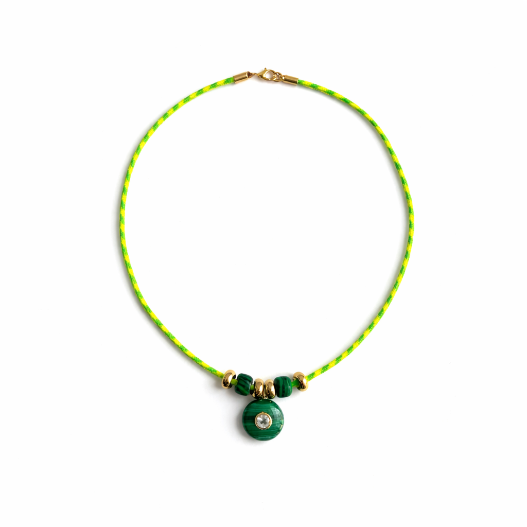 Neon Cord Malachite & White Topaz Pendant Necklace