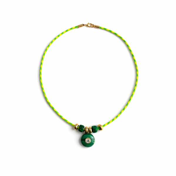 Neon Cord Malachite & White Topaz Pendant Necklace