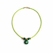 Load image into Gallery viewer, Neon Cord Malachite &amp; White Topaz Pendant Necklace
