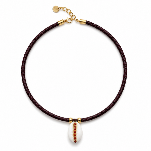 Coral Cowrie Gemstone Pendant Necklace
