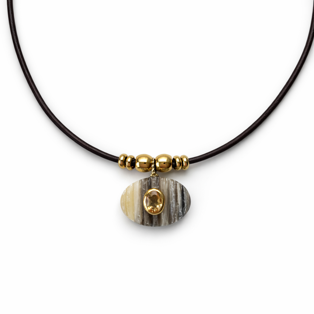 Zebra Jasper Oval Pendant Rope Necklace with Citrine