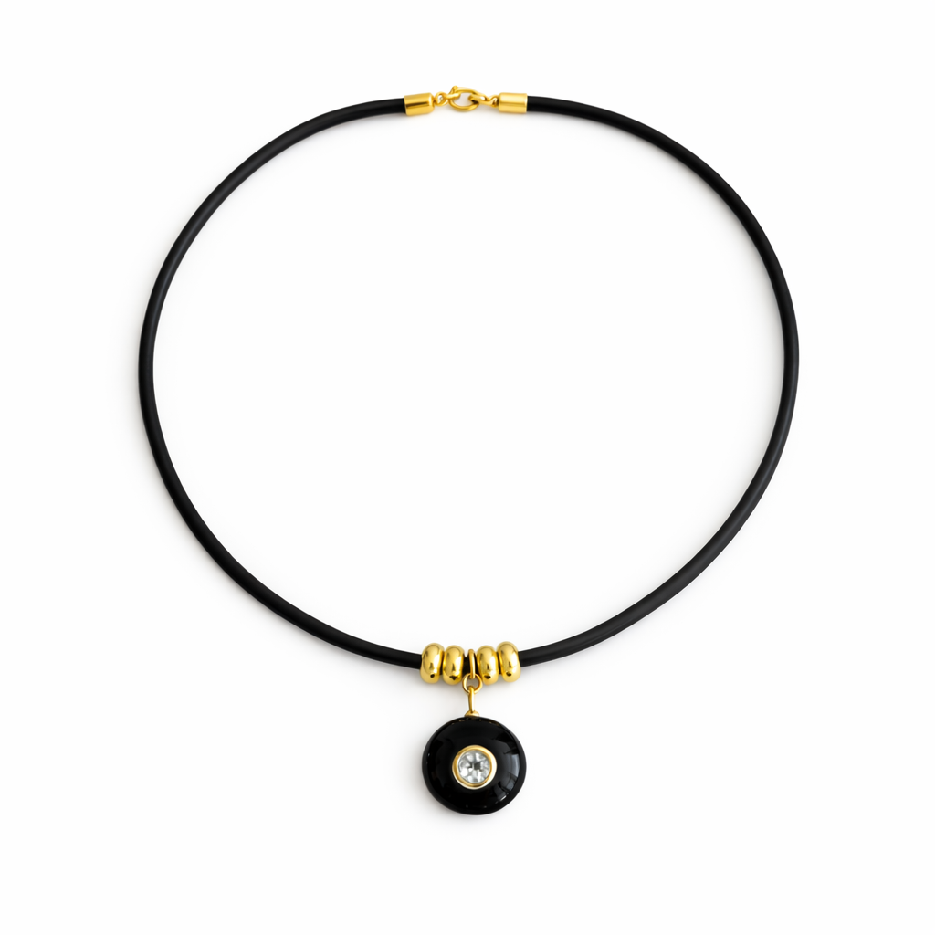 Round Black Onyx and Blue Topaz Rope Necklace